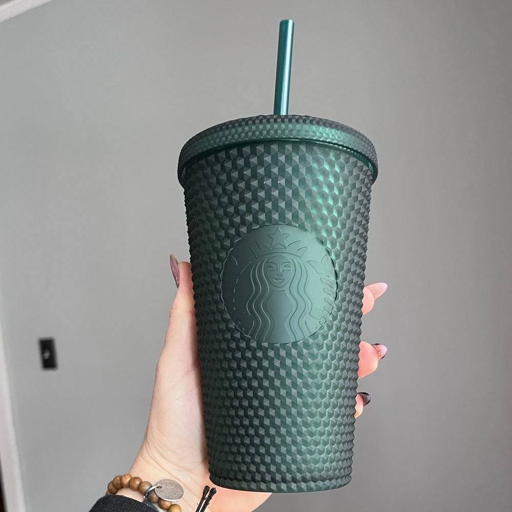 Starbucks Dark Matte Army Green Studded Bling Grande Tumbler Cup NWT